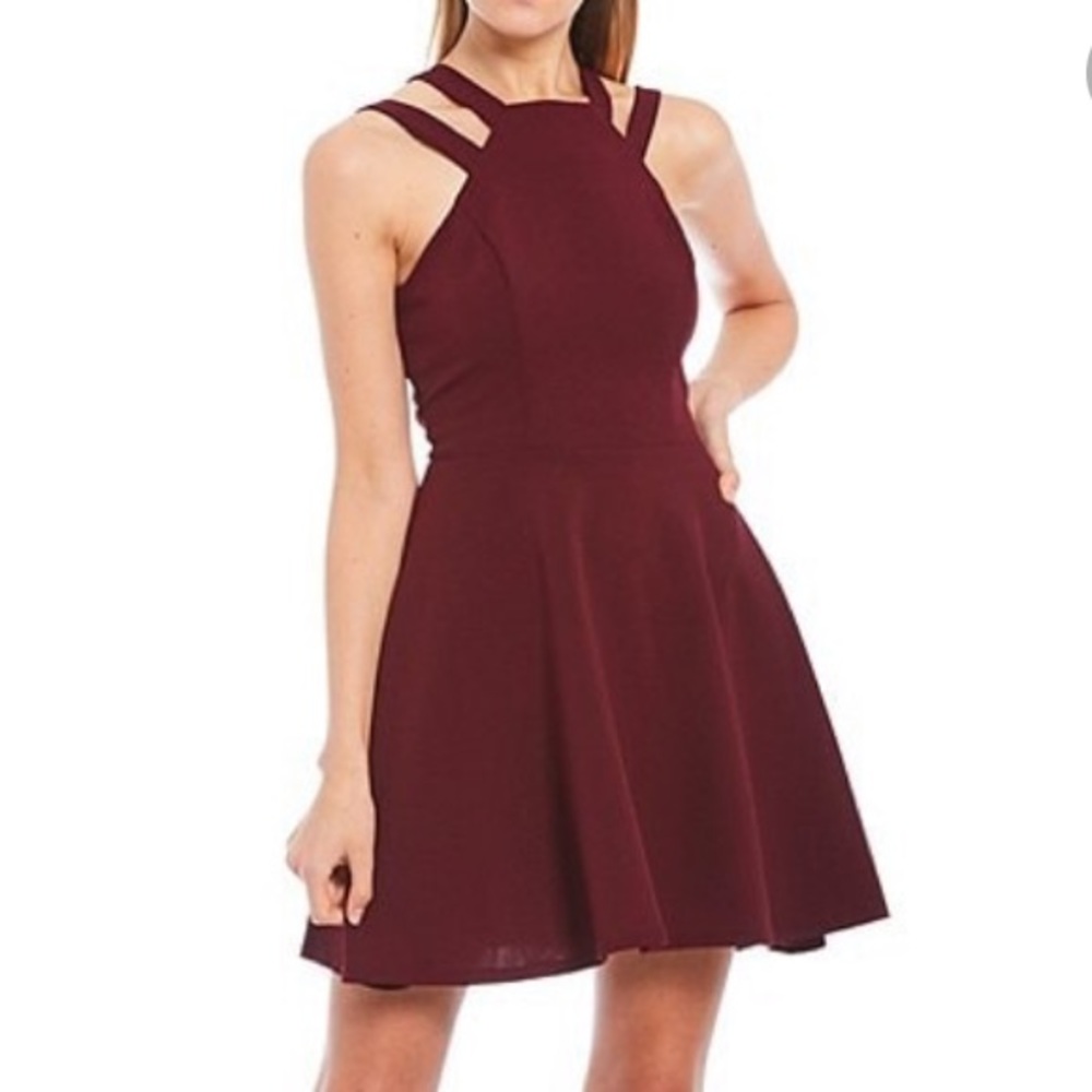 B. Darlin Square Neck Burgundy Red Double Strap Skater Dress W-711 Size Medium